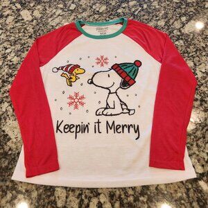 Sleep Shirt Size Small Peanuts Snoopy Print Long Sleeve Shirt EUC